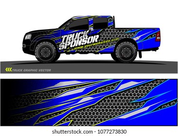 pickup Truck graphic vector. abstract racing shape with grunge background design for vehicle vinyl wrap 
