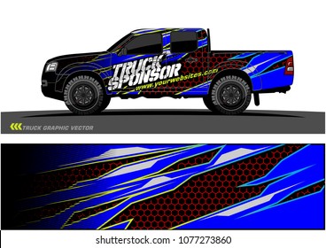pickup Truck graphic vector. abstract racing shape with grunge background design for vehicle vinyl wrap 
