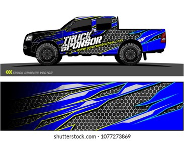 pickup Truck graphic vector. abstract racing shape with grunge background design for vehicle vinyl wrap 
