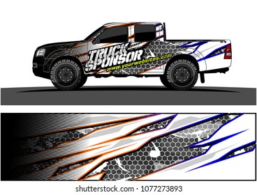 pickup Truck graphic vector. abstract racing shape with grunge background design for vehicle vinyl wrap 
