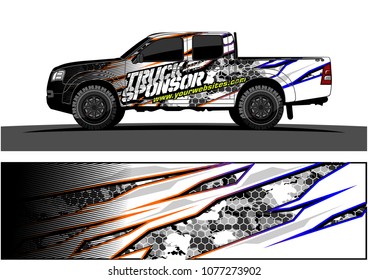 pickup Truck graphic vector. abstract racing shape with grunge background design for vehicle vinyl wrap 
