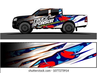 pickup Truck graphic vector. abstract racing shape with grunge background design for vehicle vinyl wrap 
