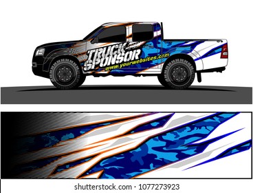 pickup Truck graphic vector. abstract racing shape with grunge background design for vehicle vinyl wrap 

