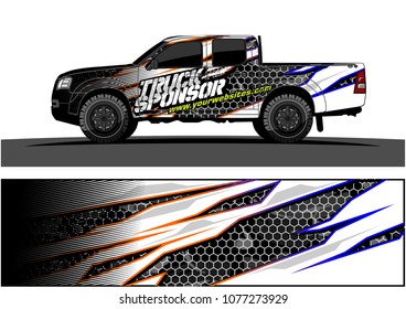 pickup Truck graphic vector. abstract racing shape with grunge background design for vehicle vinyl wrap 
