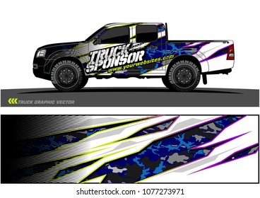 pickup Truck graphic vector. abstract racing shape with grunge background design for vehicle vinyl wrap 
