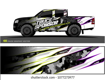 pickup Truck graphic vector. abstract racing shape with grunge background design for vehicle vinyl wrap 
