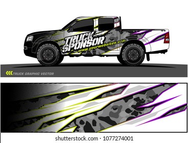 pickup Truck graphic vector. abstract racing shape with grunge background design for vehicle vinyl wrap 
