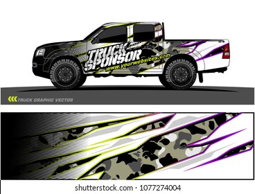 pickup Truck graphic vector. abstract racing shape with grunge background design for vehicle vinyl wrap 
