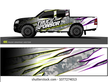 pickup Truck graphic vector. abstract racing shape with grunge background design for vehicle vinyl wrap 
