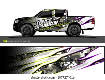 pickup Truck graphic vector. abstract racing shape with grunge background design for vehicle vinyl wrap 
