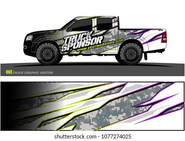pickup Truck graphic vector. abstract racing shape with grunge background design for vehicle vinyl wrap 
