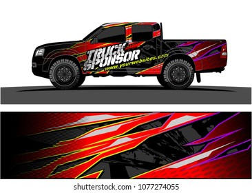 pickup Truck graphic vector. abstract racing shape with grunge background design for vehicle vinyl wrap 
