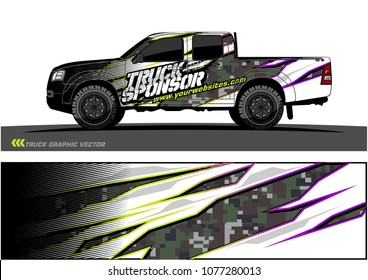 pickup truck graphic vector. abstract racing shape with grunge modern camouflage design for vehicle vinyl wrap 
