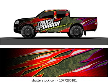 pickup truck graphic vector. abstract racing shape with grunge modern camouflage design for vehicle vinyl wrap 
