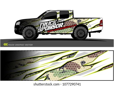pickup truck graphic vector. abstract racing shape with grunge background design for vehicle vinyl wrap 

