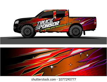 pickup truck graphic vector. abstract racing shape with grunge background design for vehicle vinyl wrap 
