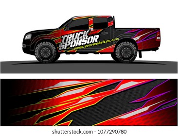 pickup truck graphic vector. abstract racing shape with grunge background design for vehicle vinyl wrap 

