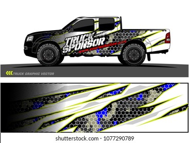 pickup truck graphic vector. abstract racing shape with grunge background design for vehicle vinyl wrap 
