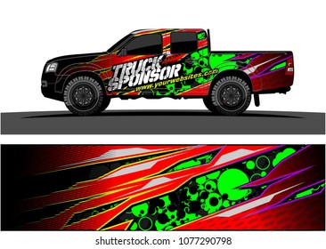 pickup truck graphic vector. abstract racing shape with grunge background design for vehicle vinyl wrap 
