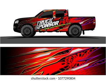 pickup truck graphic vector. abstract racing shape with grunge background design for vehicle vinyl wrap 
