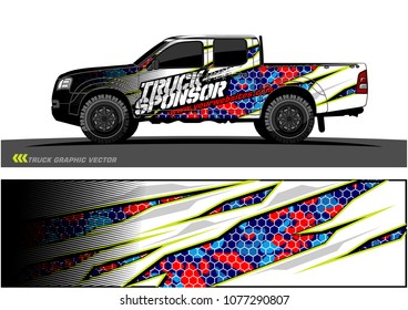 pickup truck graphic vector. abstract racing shape with grunge background design for vehicle vinyl wrap 
