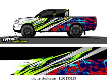 pickup Truck Graphic vector. abstract racing background design for vehicle vinyl wrap