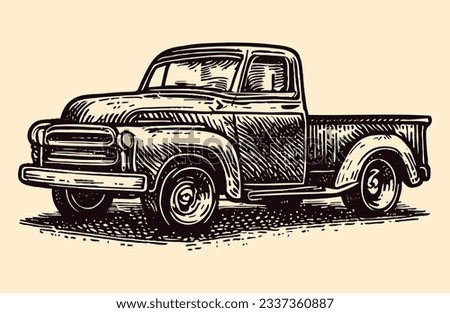 pickup truck hand-drawn vintage-style sketch