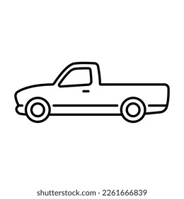 Pickup truck icon. Black contour linear silhouette. Side view. Editable strokes. Vector simple flat graphic illustration. Isolated object on a white background. Isolate.