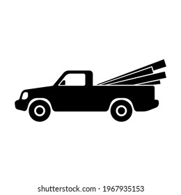 Pickup truck icon. Black silhouette. Side view. Vector simple flat graphic illustration. The isolated object on a white background. Isolate.