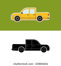 Pickup truck icon in colored and silhouette versions