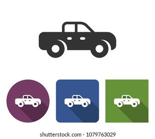 Pickup truck icon in different variants with long shadow