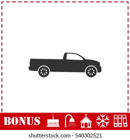 Pickup truck icon flat. Simple vector symbol and bonus icon