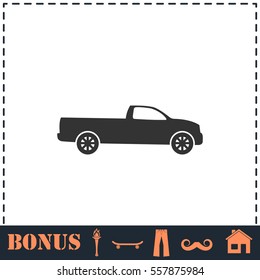 Pickup truck icon flat. Simple vector symbol and bonus icon