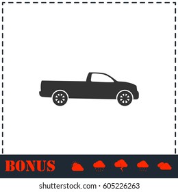 Pickup truck icon flat. Simple vector symbol and bonus icon