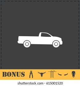 Pickup truck icon flat. Simple vector symbol and bonus icon
