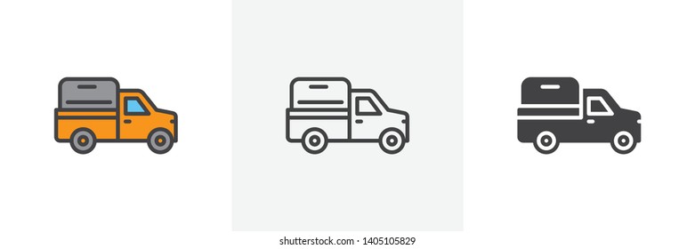 Pickup Truck Icon. Line, Glyph And Filled Outline Colorful Version, Farm Truck Outline And Filled Vector Sign. Symbol, Logo Illustration. Different Style Icons Set. Vector Graphics