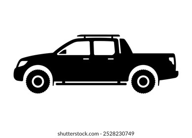 Pickup truck icon. Off-road vehicle. Suv. Black silhouette. Side view. Vector simple flat graphic illustration. Isolated object on white background. Isolate.