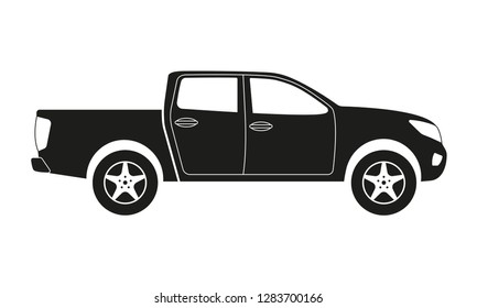 Pickup Truck Icon. Side View. Pick-up Car Or Vehicle Silhouette. Vector Illustration.