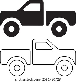 pickup truck icon, silhouette and outline, vector illustration