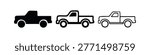 Pickup Truck Icons Set. Simple Black and White Vector Symbols of a Classic Utility Vehicle.