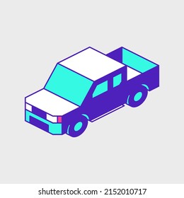 Pickup truck isometric vector icon illustration