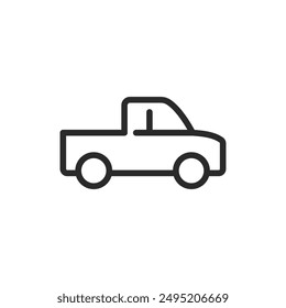 Pickup truck, linear style icon. Side view of a pickup truck. Editable stroke width.