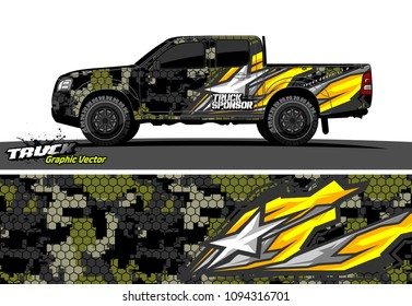pickup Truck livery Graphic vector. grunge background design for vehicle vinyl wrap
