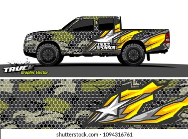 pickup Truck livery Graphic vector. grunge background design for vehicle vinyl wrap
