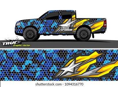 pickup Truck livery Graphic vector. grunge background design for vehicle vinyl wrap
