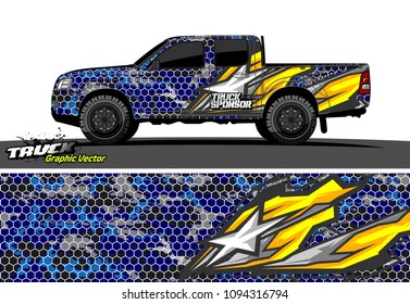 pickup Truck livery Graphic vector. grunge background design for vehicle vinyl wrap
