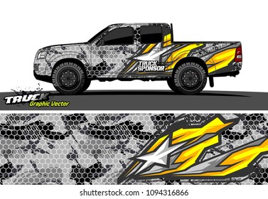 pickup Truck livery Graphic vector. grunge background design for vehicle vinyl wrap
