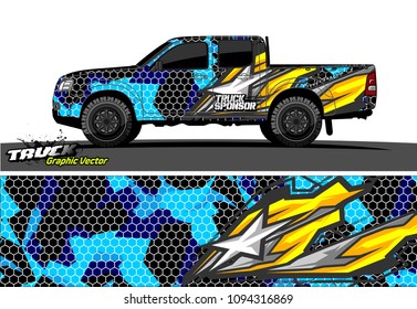 pickup Truck livery Graphic vector. grunge background design for vehicle vinyl wrap
