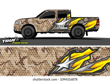 pickup Truck livery Graphic vector. grunge background design for vehicle vinyl wrap
