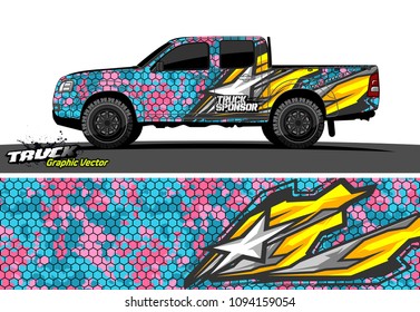 pickup Truck livery vector. abstract racing shape design for vehicle vinyl wrap background 